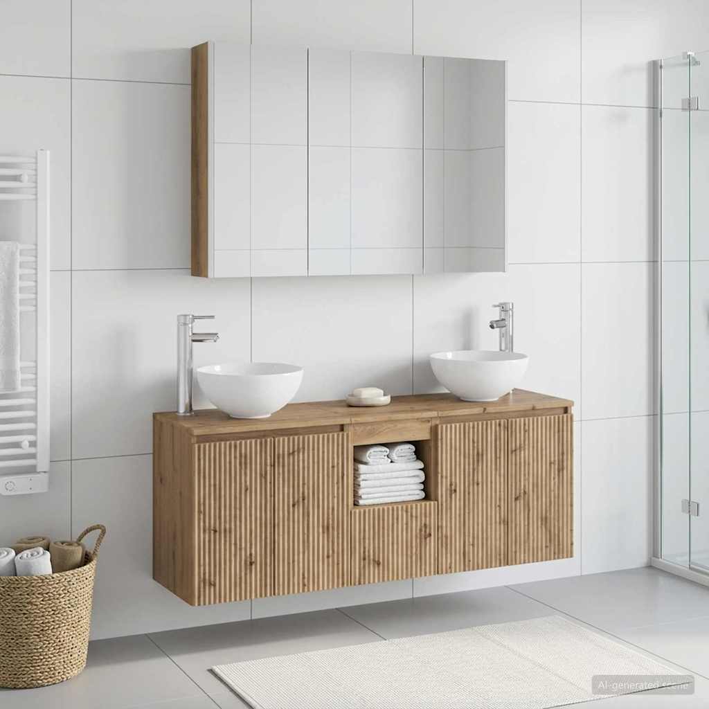 Badkamerkastenset 4 st Artisanaal eiken Bewerkt hout is nu te koop bij PeponiXL, paradijselijk wonen!