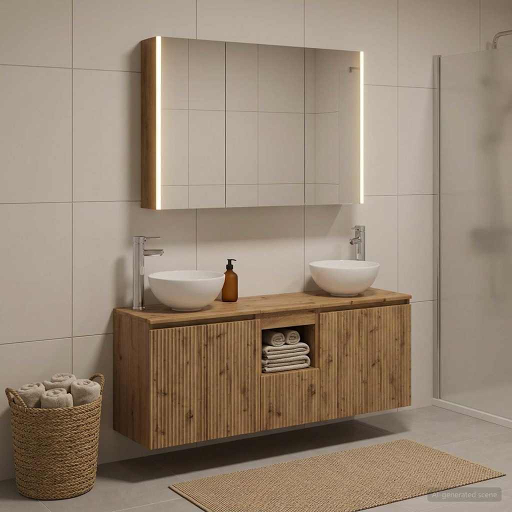 Badkamerkastenset 4 st Artisanaal eiken Bewerkt hout is nu te koop bij PeponiXL, paradijselijk wonen!