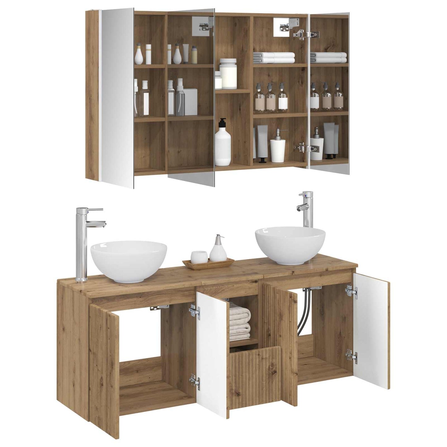 Badkamerkastenset 4 st Artisanaal eiken Bewerkt hout is nu te koop bij PeponiXL, paradijselijk wonen!