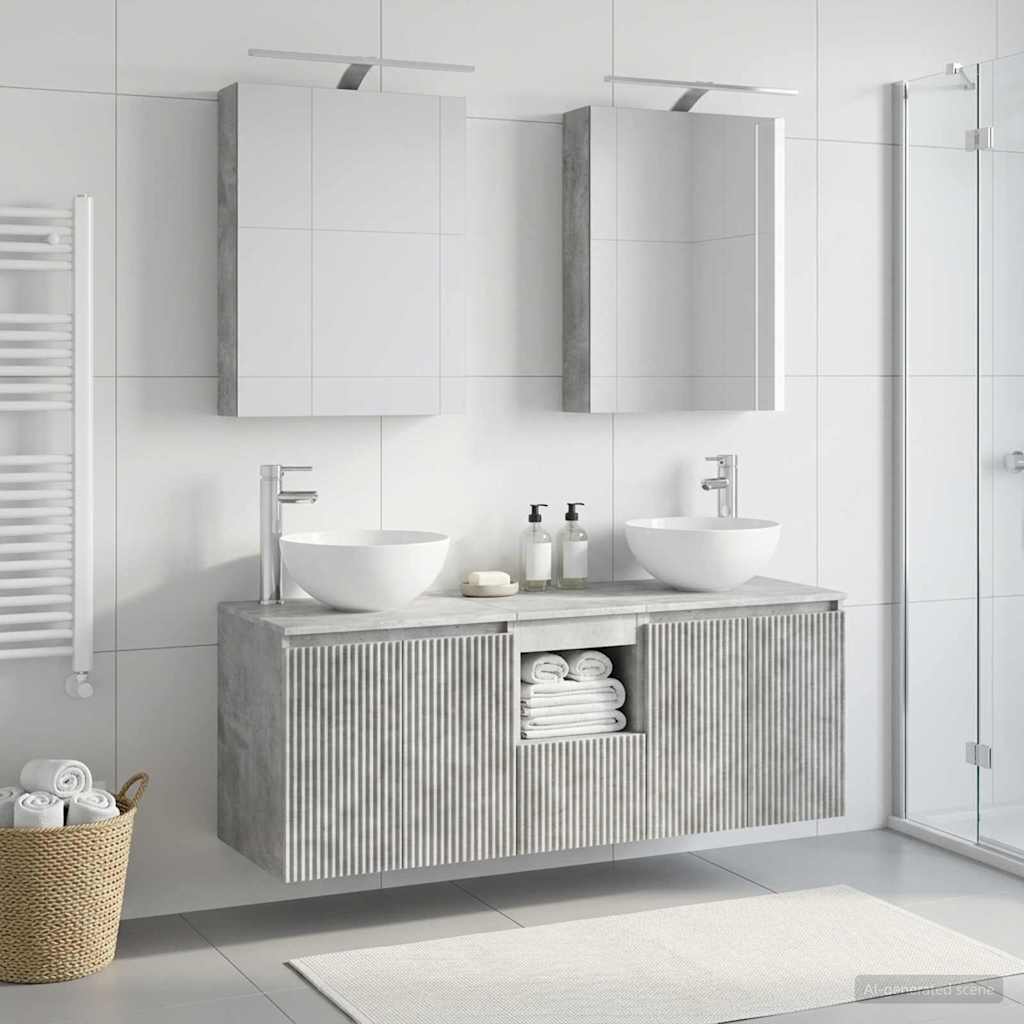Badkamerkastenset 5 pcs Betongrijs 50 x 14,5 x 70 cm