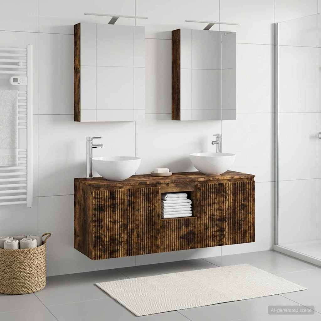 Badkamerkastenset 5 pcs Gerookt eiken 50 x 14,5 x 70 cm