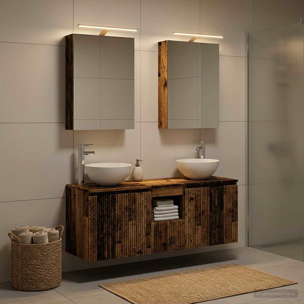 Badkamerkastenset 5 pcs Oud hout 50 x 14,5 x 70 cm Bewerkt hout