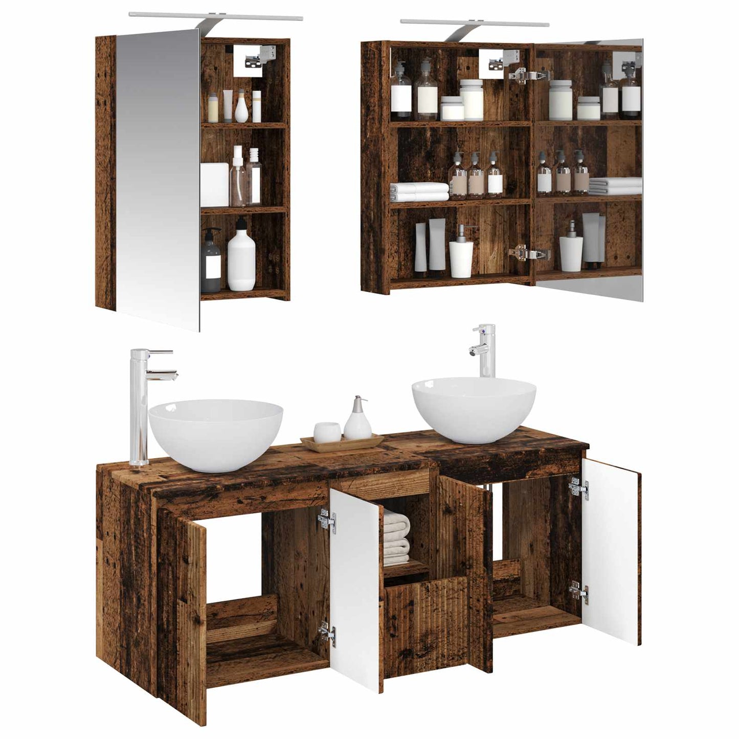 Badkamerkastenset 5 pcs Oud hout 50 x 14,5 x 70 cm Bewerkt hout