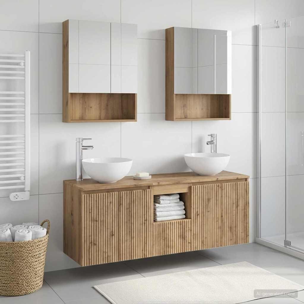 Badkamerkastenset 5 st Artisanaal eiken Bewerkt hout is nu te koop bij PeponiXL, paradijselijk wonen!