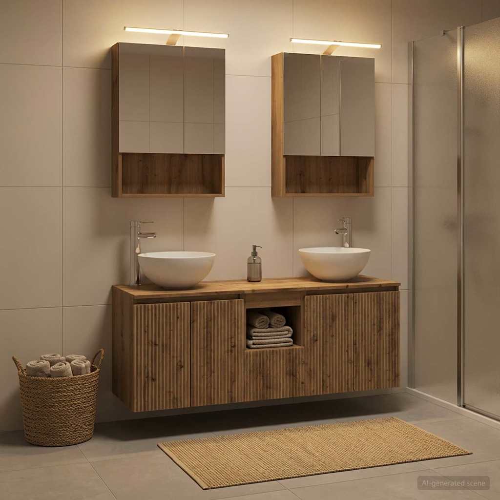 Badkamerkastenset 5 st Artisanaal eiken Bewerkt hout is nu te koop bij PeponiXL, paradijselijk wonen!