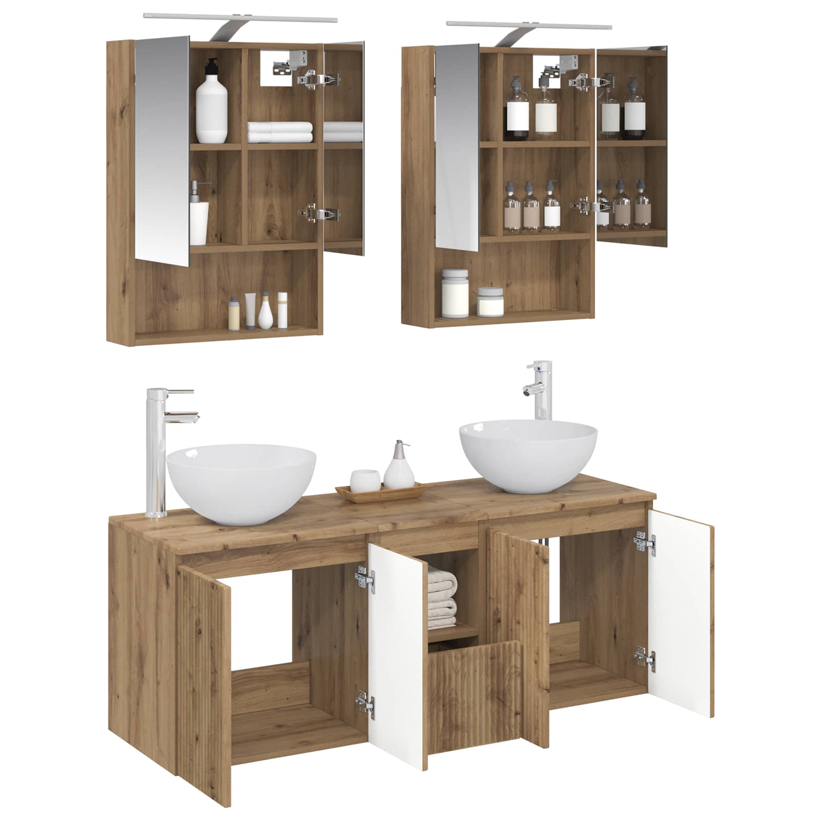 Badkamerkastenset 5 st Artisanaal eiken Bewerkt hout is nu te koop bij PeponiXL, paradijselijk wonen!