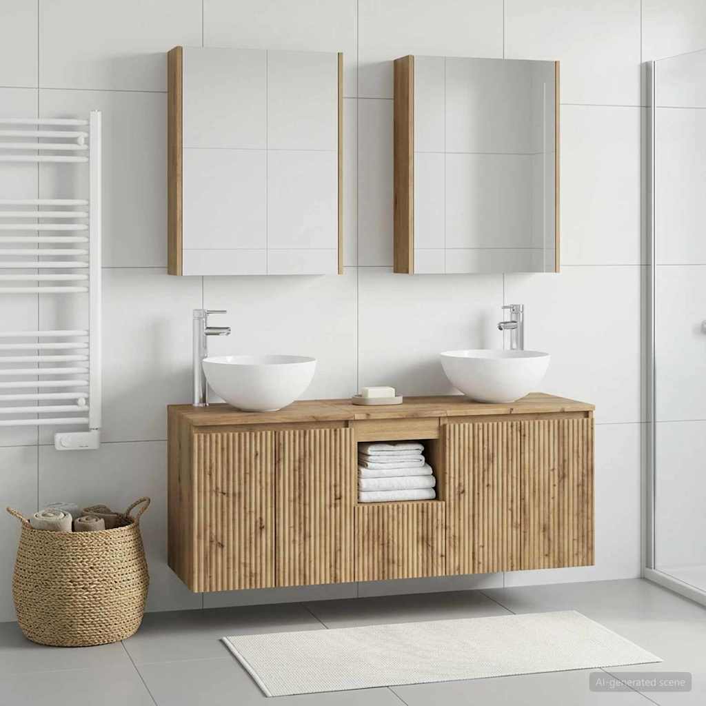 Badkamerkastenset 5 st Artisanaal eiken Bewerkt hout is nu te koop bij PeponiXL, paradijselijk wonen!