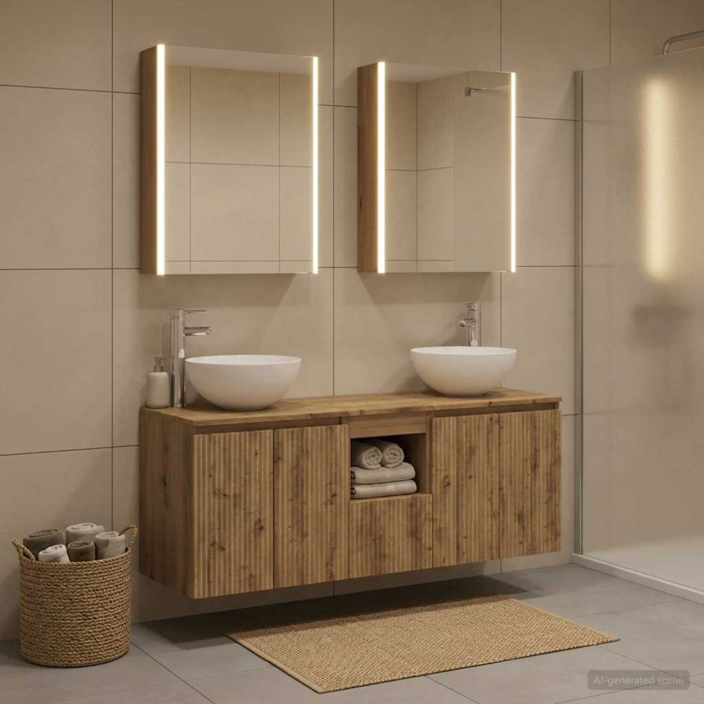 Badkamerkastenset 5 st Artisanaal eiken Bewerkt hout is nu te koop bij PeponiXL, paradijselijk wonen!