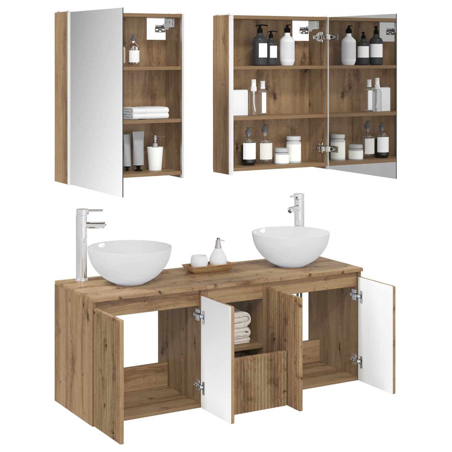 Badkamerkastenset 5 st Artisanaal eiken Bewerkt hout is nu te koop bij PeponiXL, paradijselijk wonen!