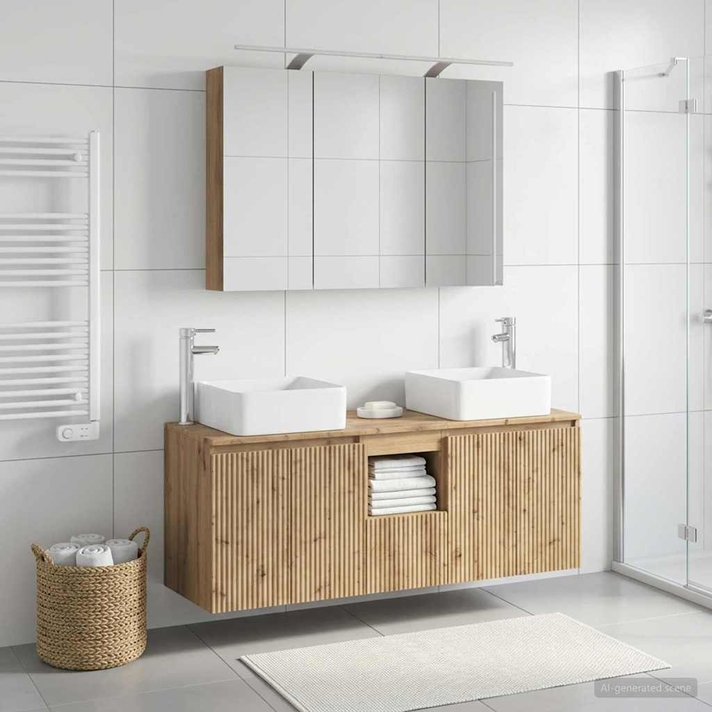 Badkamerkastenset 4 st Artisanaal eiken Bewerkt hout is nu te koop bij PeponiXL, paradijselijk wonen!