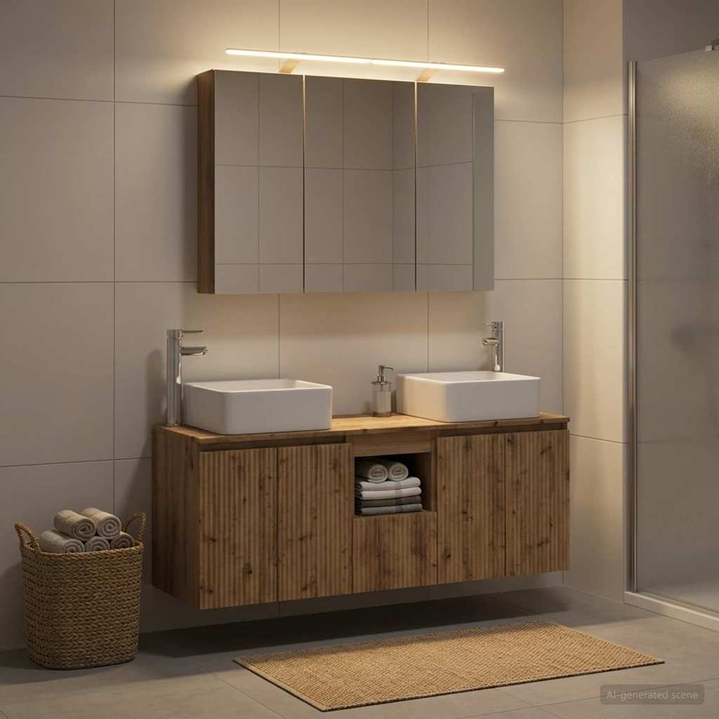 Badkamerkastenset 4 st Artisanaal eiken Bewerkt hout is nu te koop bij PeponiXL, paradijselijk wonen!