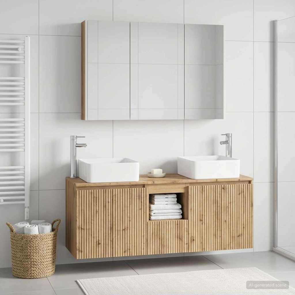Badkamerkastenset 4 st Artisanaal eiken Bewerkt hout is nu te koop bij PeponiXL, paradijselijk wonen!
