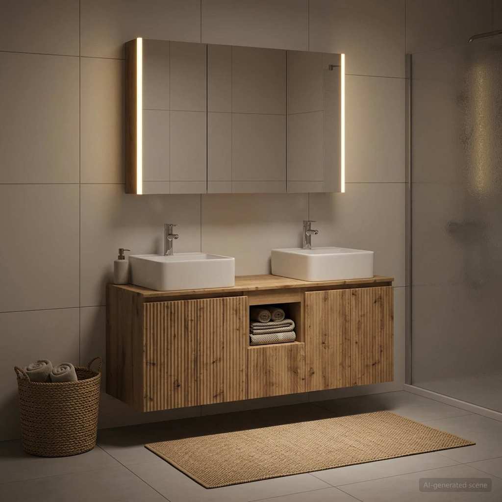 Badkamerkastenset 4 st Artisanaal eiken Bewerkt hout is nu te koop bij PeponiXL, paradijselijk wonen!
