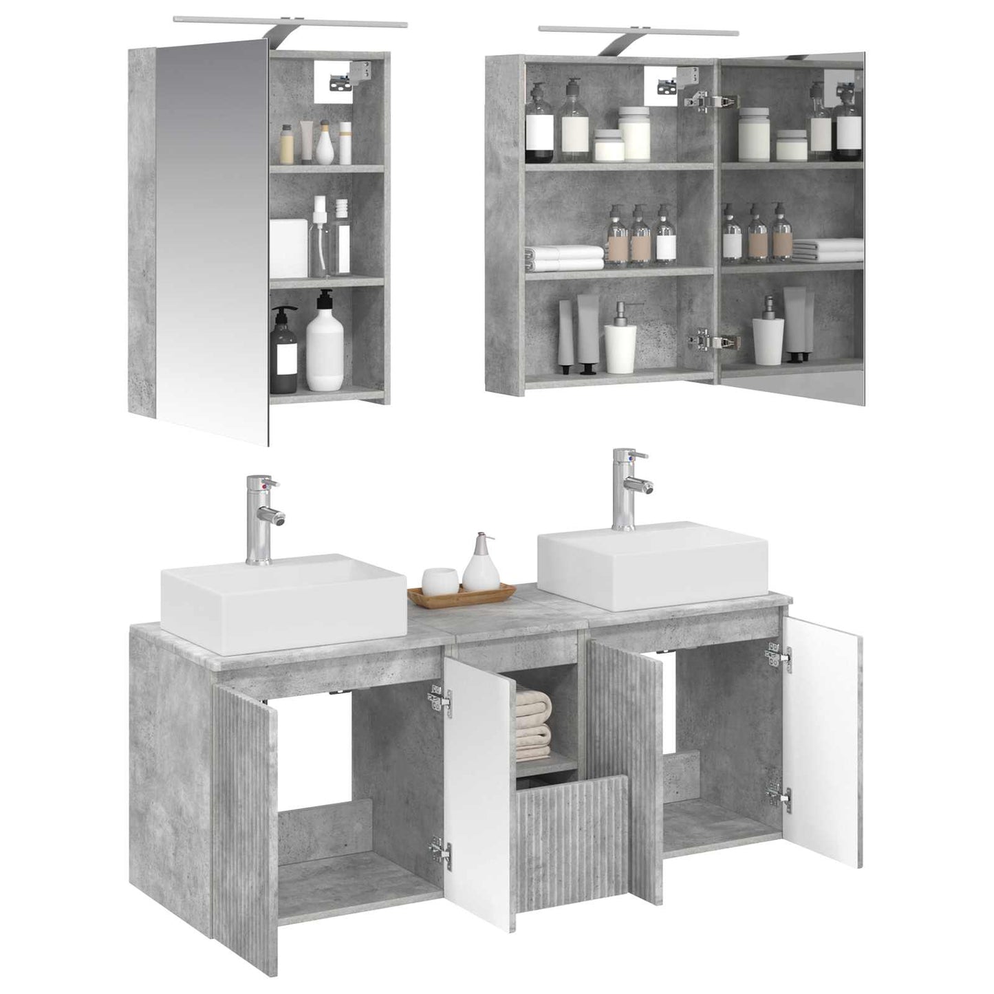 Badkamerkastenset 5 pcs Betongrijs Bewerkt hout