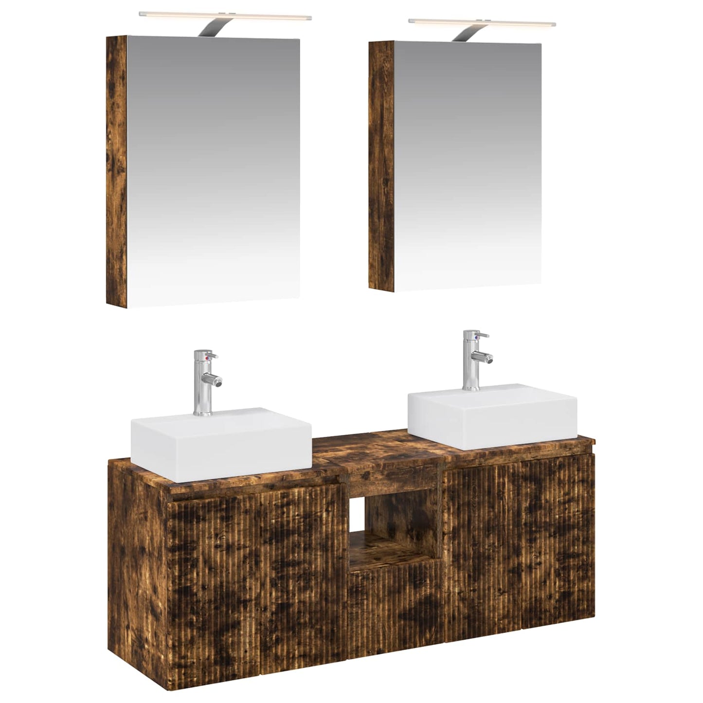 Badkamerkastenset 5 pcs Gerookt eiken Bewerkt hout