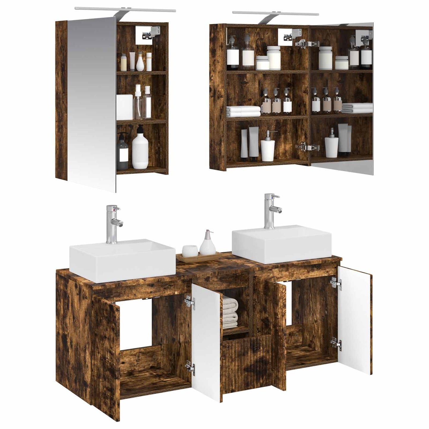 Badkamerkastenset 5 pcs Gerookt eiken Bewerkt hout