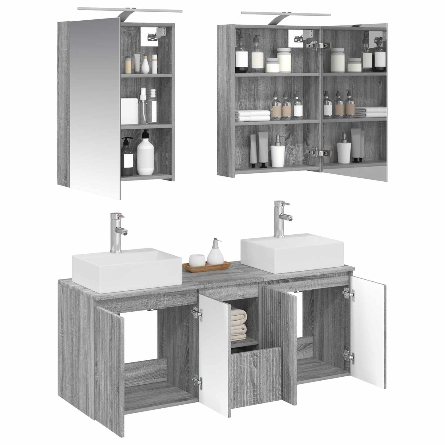Badkamerkastenset 5 pcs Grijs Sonoma Bewerkt hout