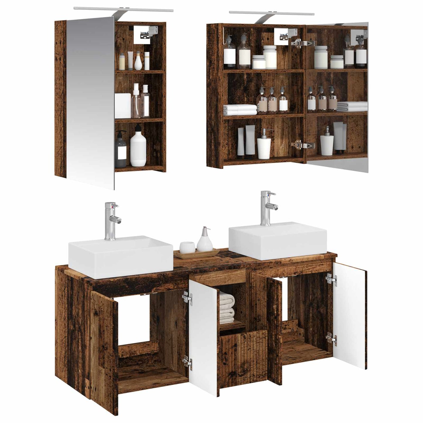 Badkamerkastenset 5 pcs Oud hout Bewerkt hout