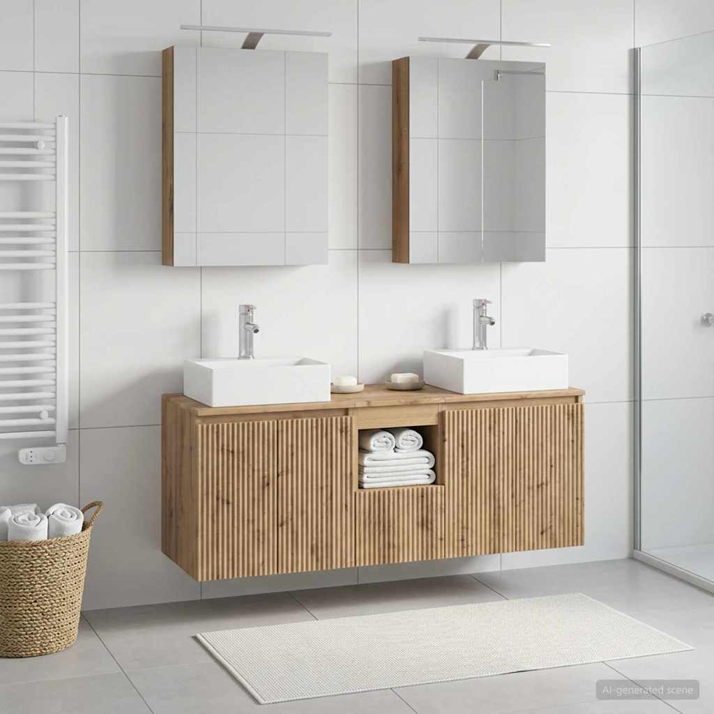 Badkamerkastenset 5 pcs Artisanaal eiken Bewerkt hout