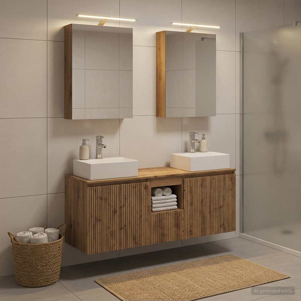 Badkamerkastenset 5 pcs Artisanaal eiken Bewerkt hout