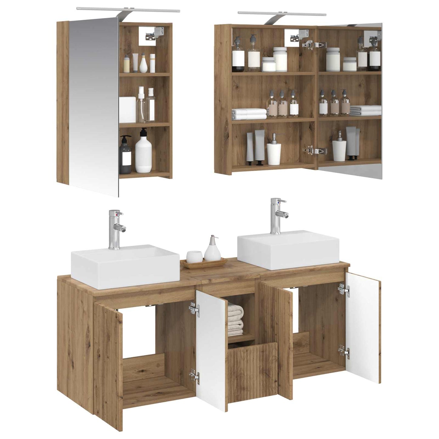 Badkamerkastenset 5 pcs Artisanaal eiken Bewerkt hout