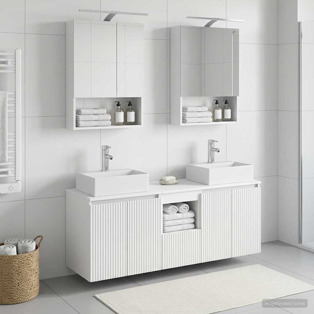 Badkamerkastenset 5 pcs Wit Bewerkt hout