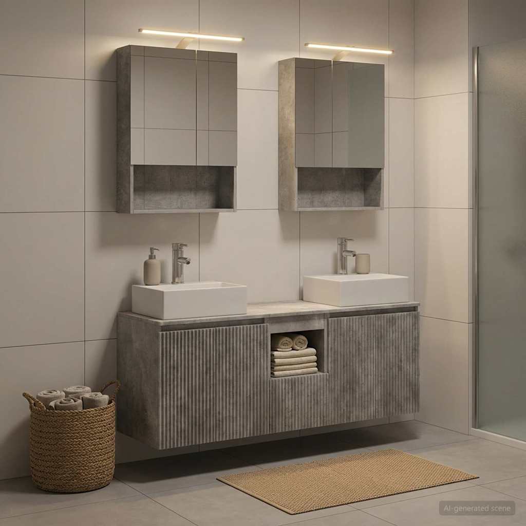 Badkamerkastenset 5 pcs Betongrijs Bewerkt hout