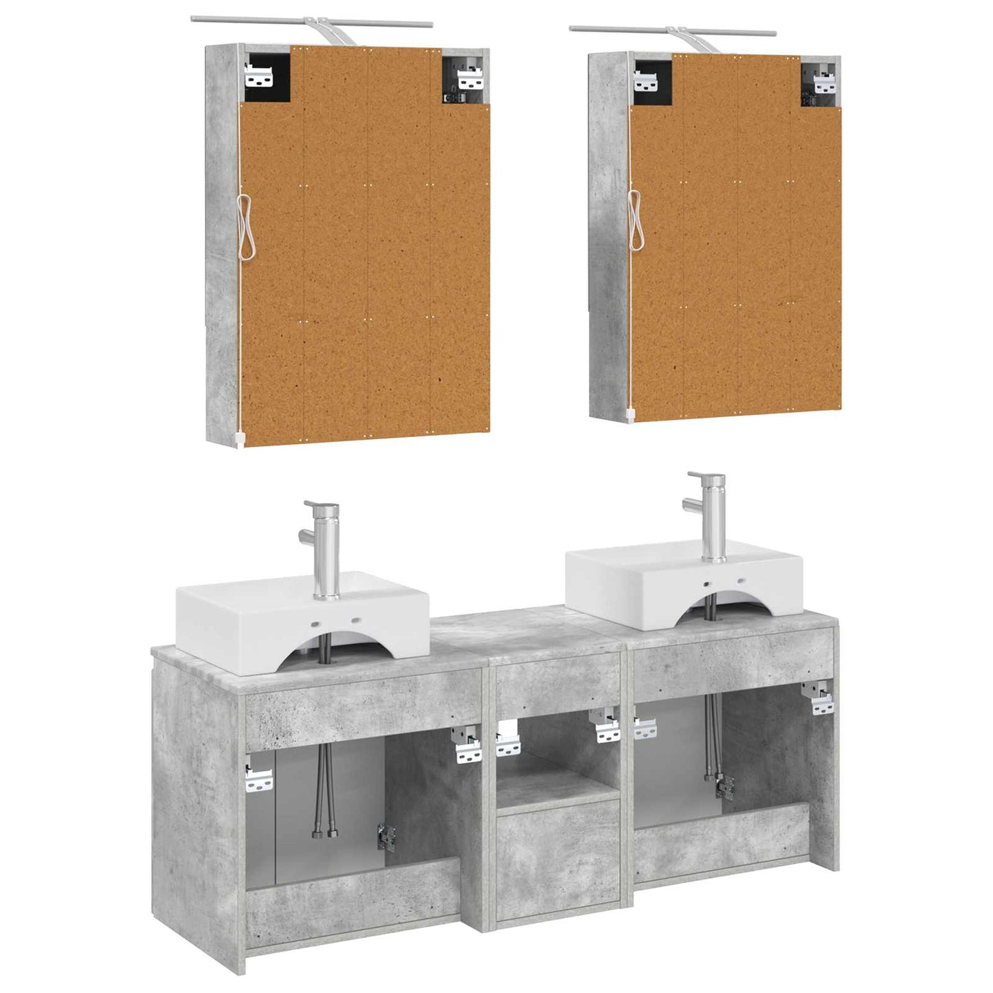 Badkamerkastenset 5 pcs Betongrijs Bewerkt hout