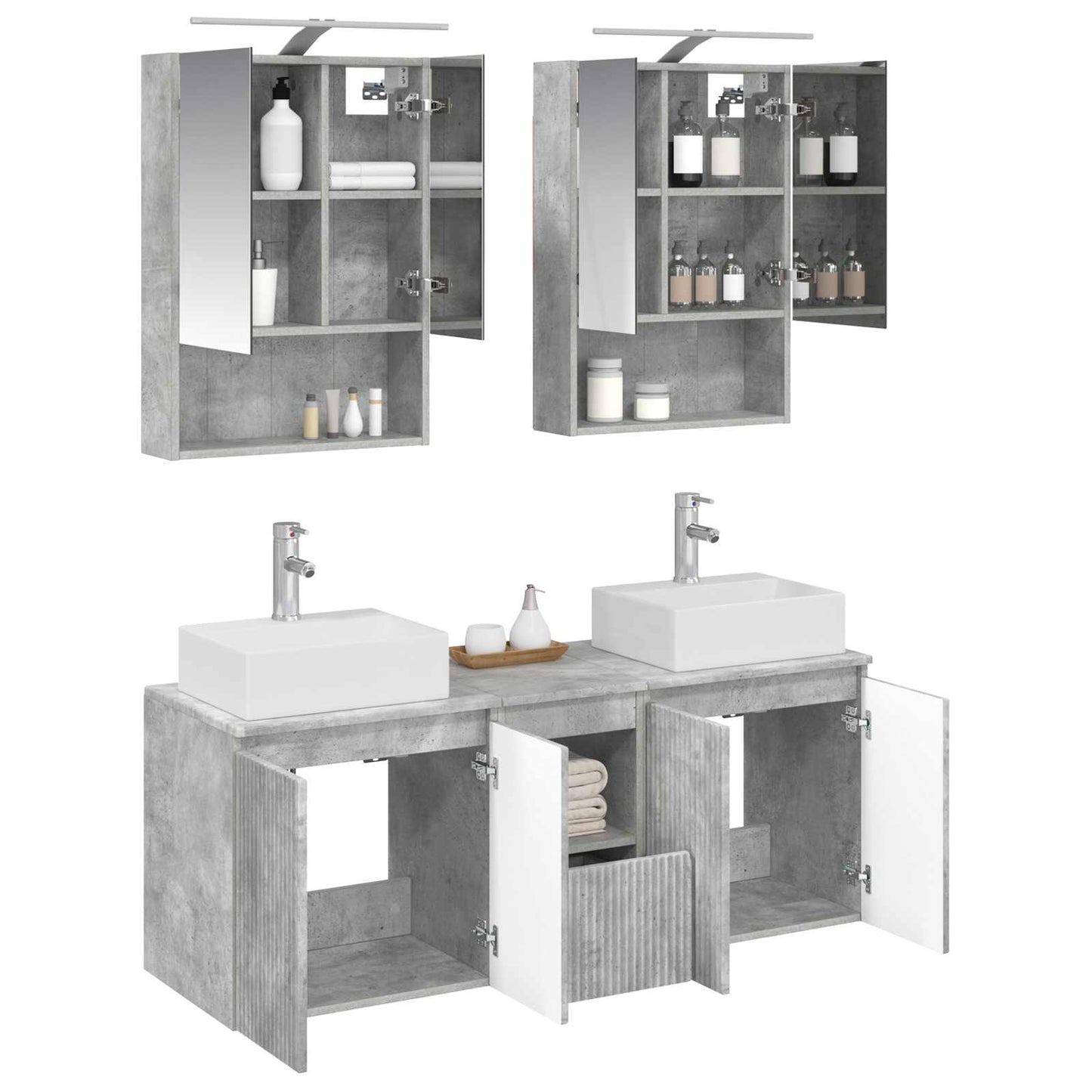 Badkamerkastenset 5 pcs Betongrijs Bewerkt hout