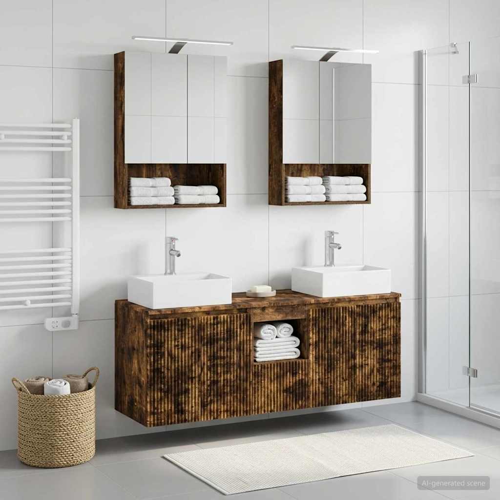 Badkamerkastenset 5 pcs Gerookt eiken Bewerkt hout