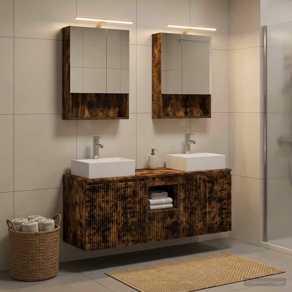 Badkamerkastenset 5 pcs Gerookt eiken Bewerkt hout