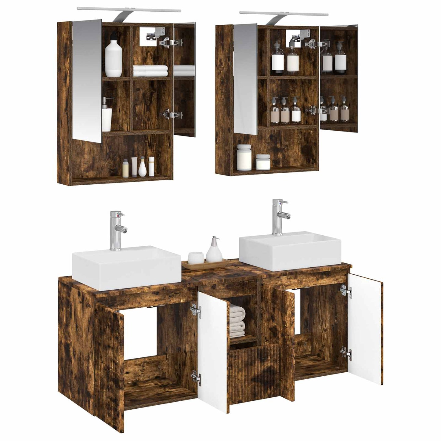 Badkamerkastenset 5 pcs Gerookt eiken Bewerkt hout