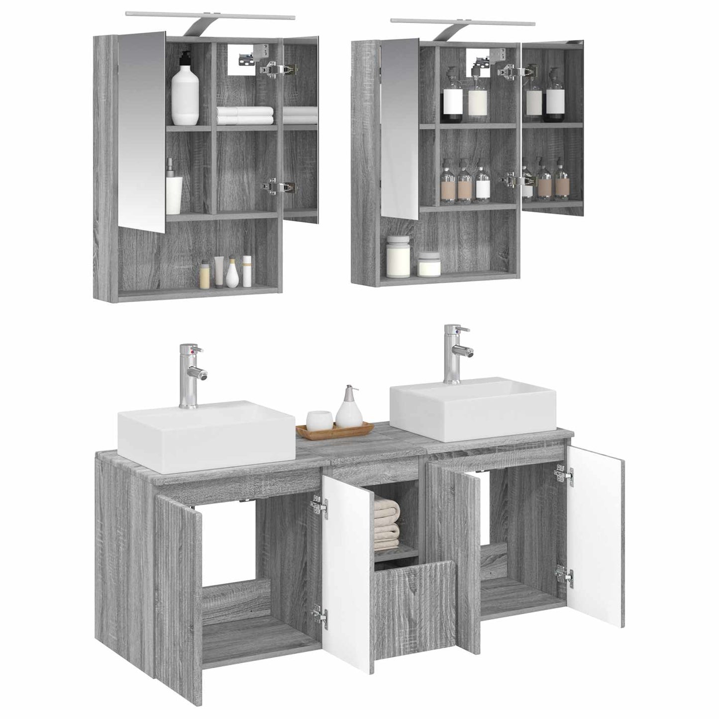 Badkamerkastenset 5 pcs Grijs Sonoma Bewerkt hout