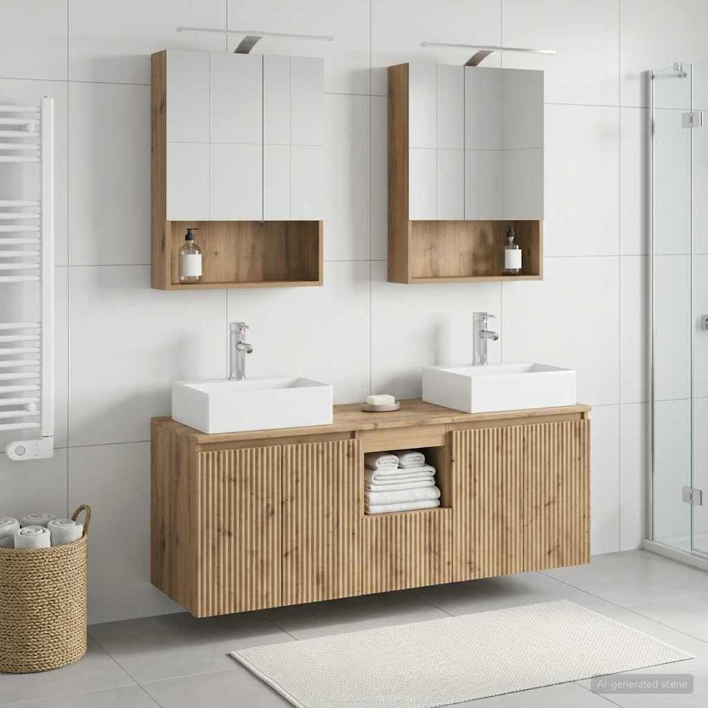 Badkamerkastenset 5 st Artisanaal eiken Bewerkt hout is nu te koop bij PeponiXL, paradijselijk wonen!
