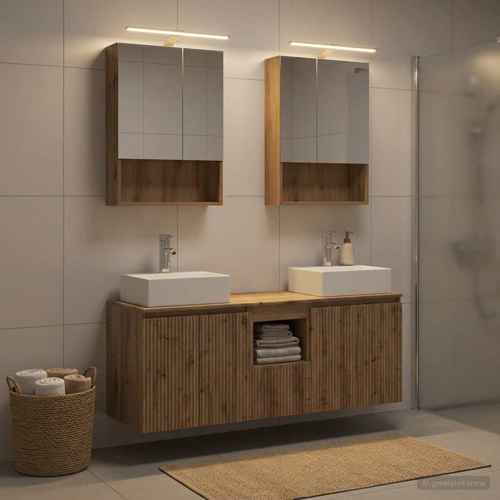 Badkamerkastenset 5 st Artisanaal eiken Bewerkt hout is nu te koop bij PeponiXL, paradijselijk wonen!