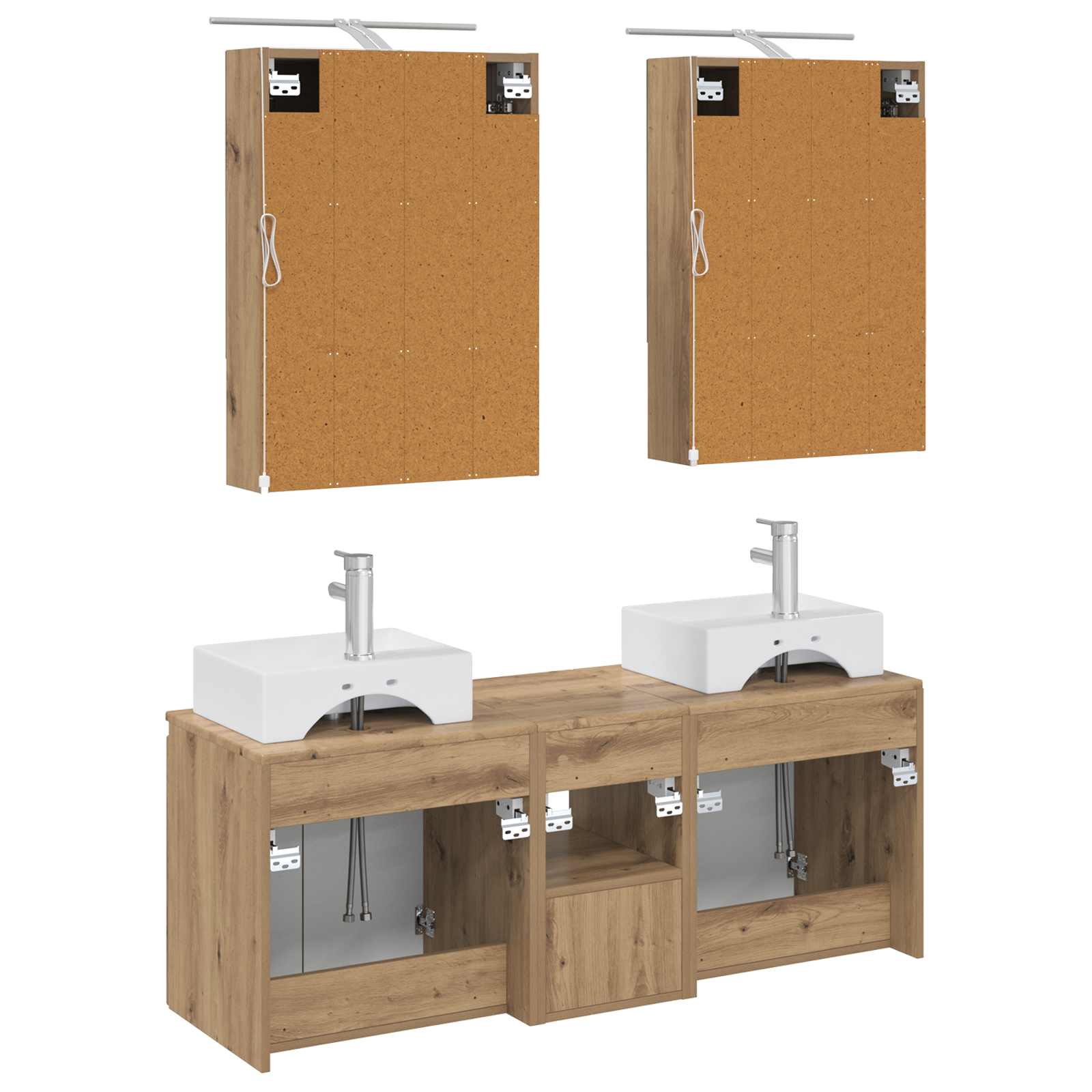 Badkamerkastenset 5 st Artisanaal eiken Bewerkt hout is nu te koop bij PeponiXL, paradijselijk wonen!