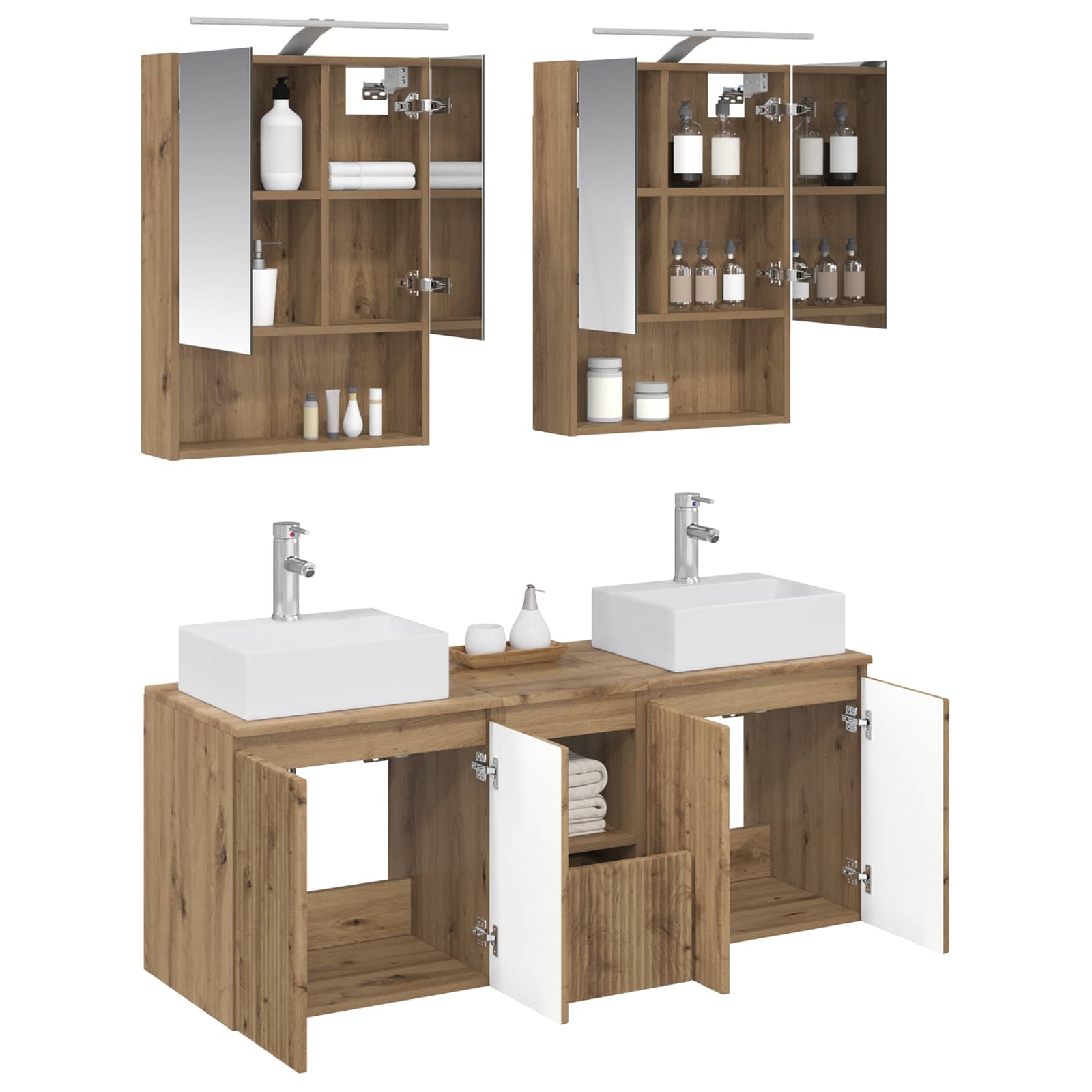 Badkamerkastenset 5 st Artisanaal eiken Bewerkt hout is nu te koop bij PeponiXL, paradijselijk wonen!