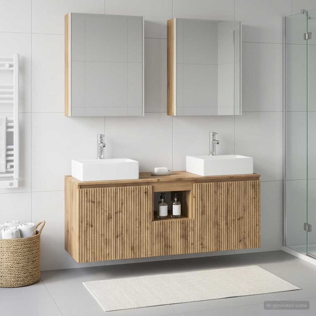 Badkamerkastenset 5 st Artisanaal eiken Bewerkt hout is nu te koop bij PeponiXL, paradijselijk wonen!
