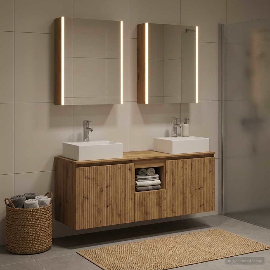 Badkamerkastenset 5 st Artisanaal eiken Bewerkt hout is nu te koop bij PeponiXL, paradijselijk wonen!