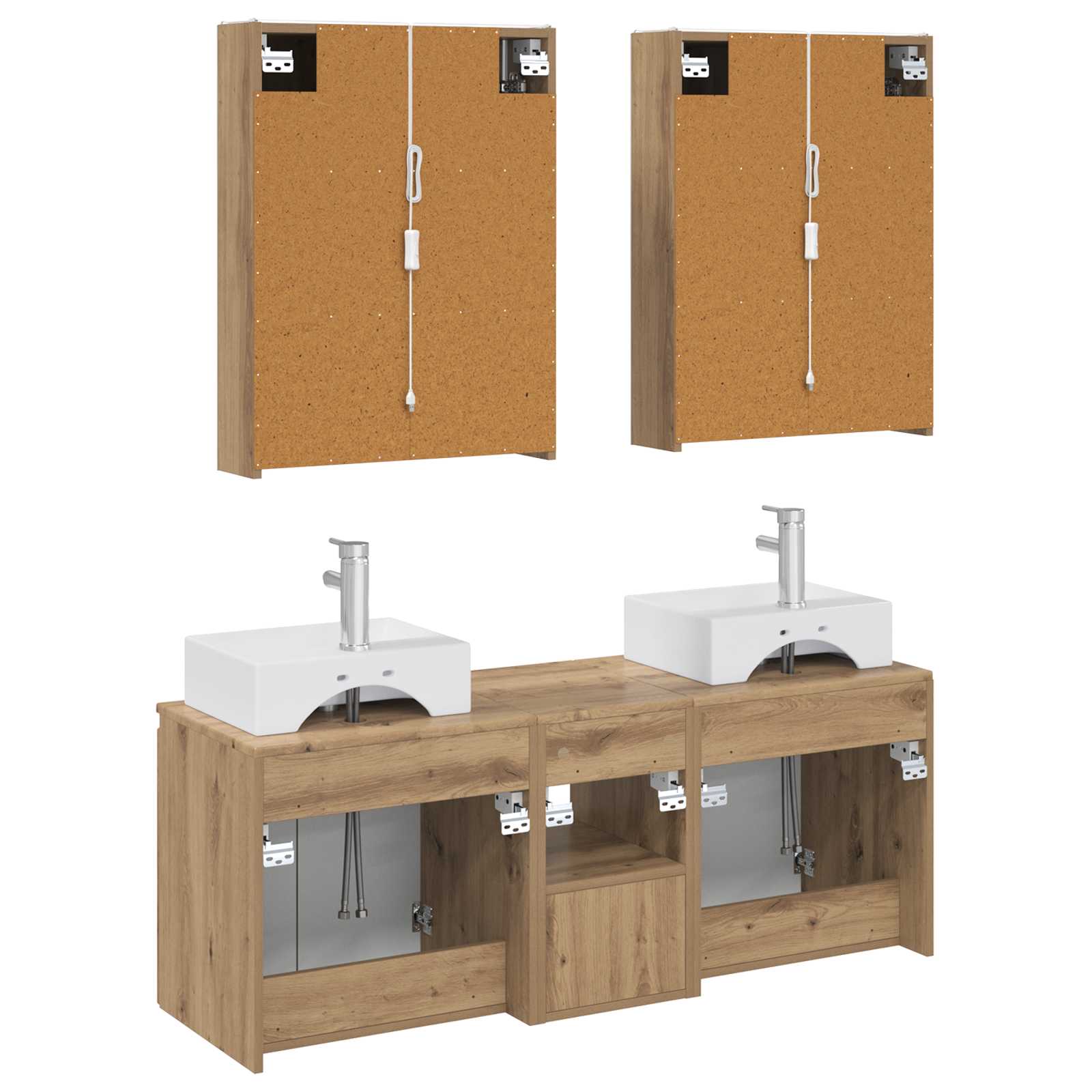 Badkamerkastenset 5 st Artisanaal eiken Bewerkt hout is nu te koop bij PeponiXL, paradijselijk wonen!