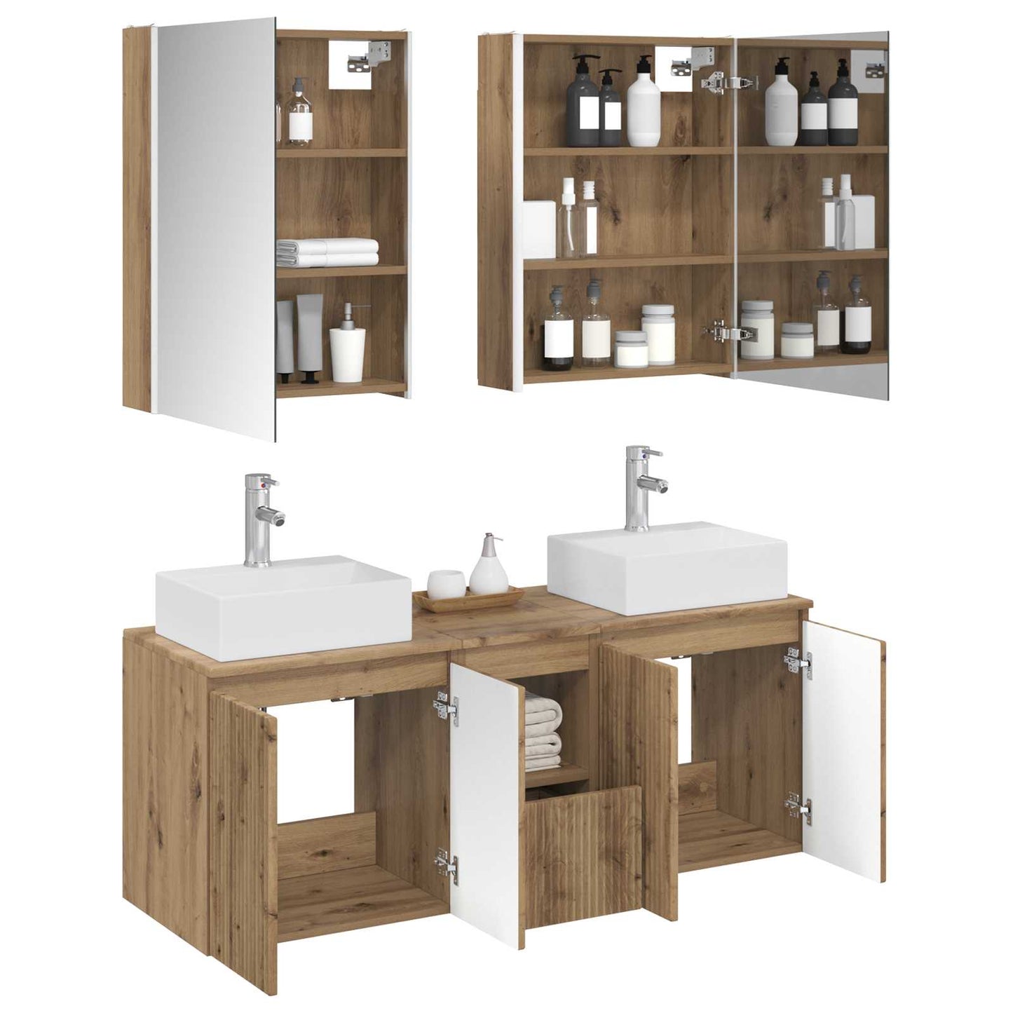 Badkamerkastenset 5 st Artisanaal eiken Bewerkt hout is nu te koop bij PeponiXL, paradijselijk wonen!