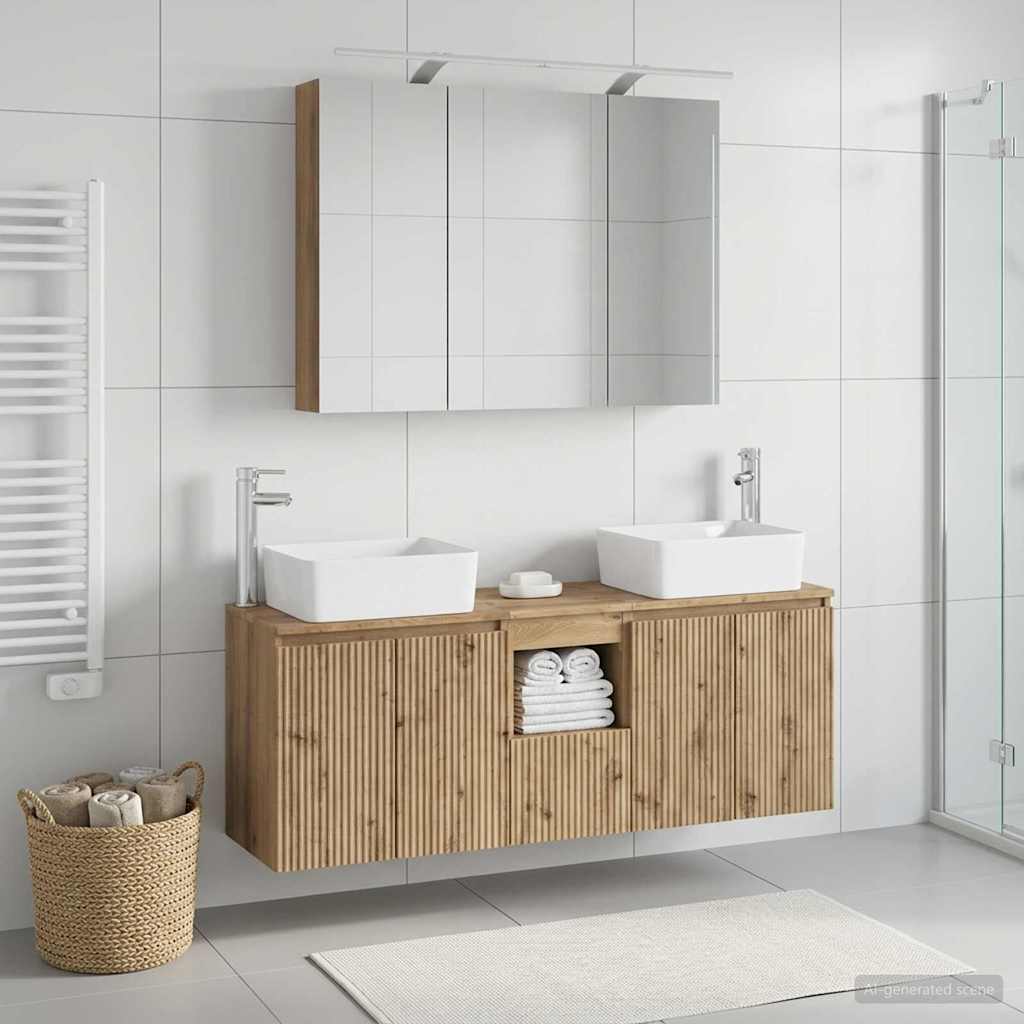 Badkamerkastenset 4 st Artisanaal eiken Bewerkt hout is nu te koop bij PeponiXL, paradijselijk wonen!