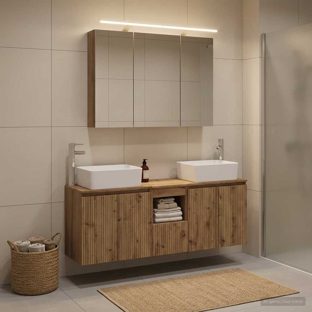 Badkamerkastenset 4 st Artisanaal eiken Bewerkt hout is nu te koop bij PeponiXL, paradijselijk wonen!