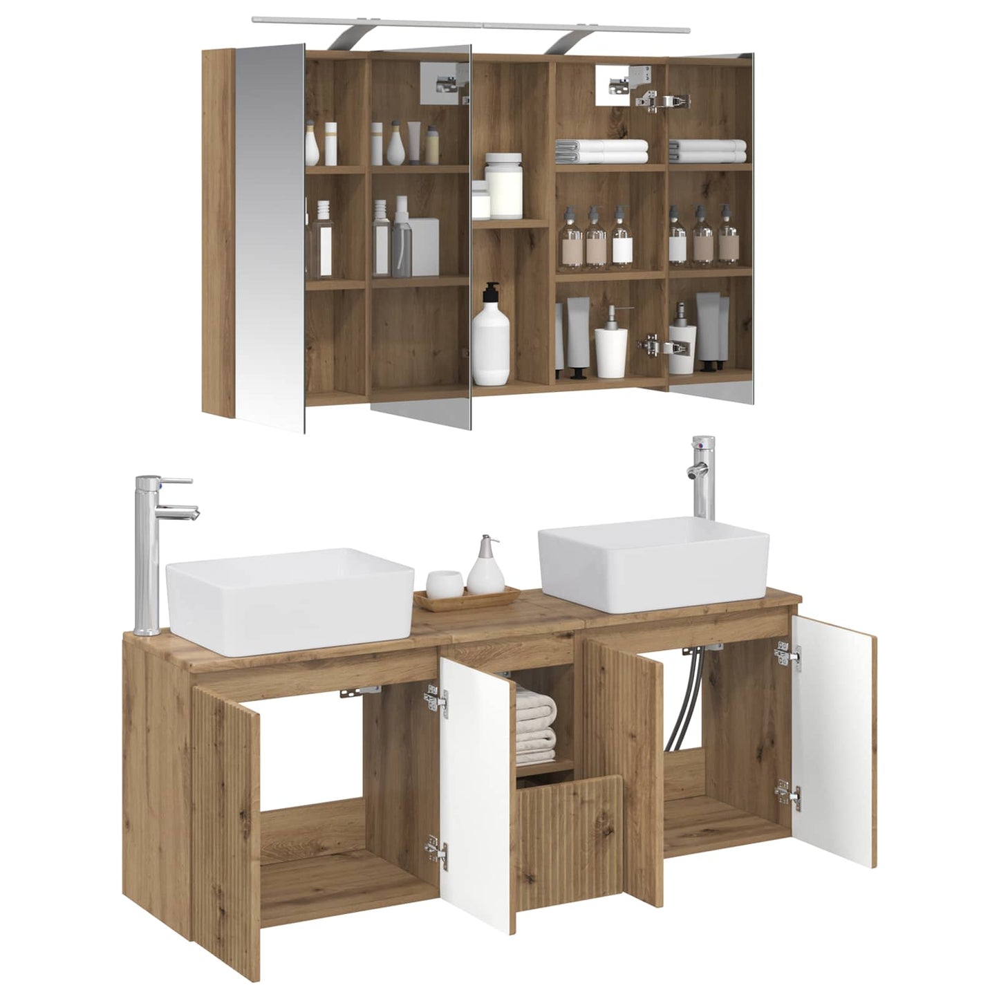 Badkamerkastenset 4 st Artisanaal eiken Bewerkt hout is nu te koop bij PeponiXL, paradijselijk wonen!