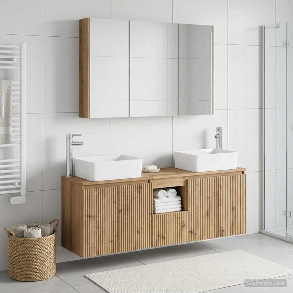 Badkamerkastenset 4 st Artisanaal eiken Bewerkt hout is nu te koop bij PeponiXL, paradijselijk wonen!