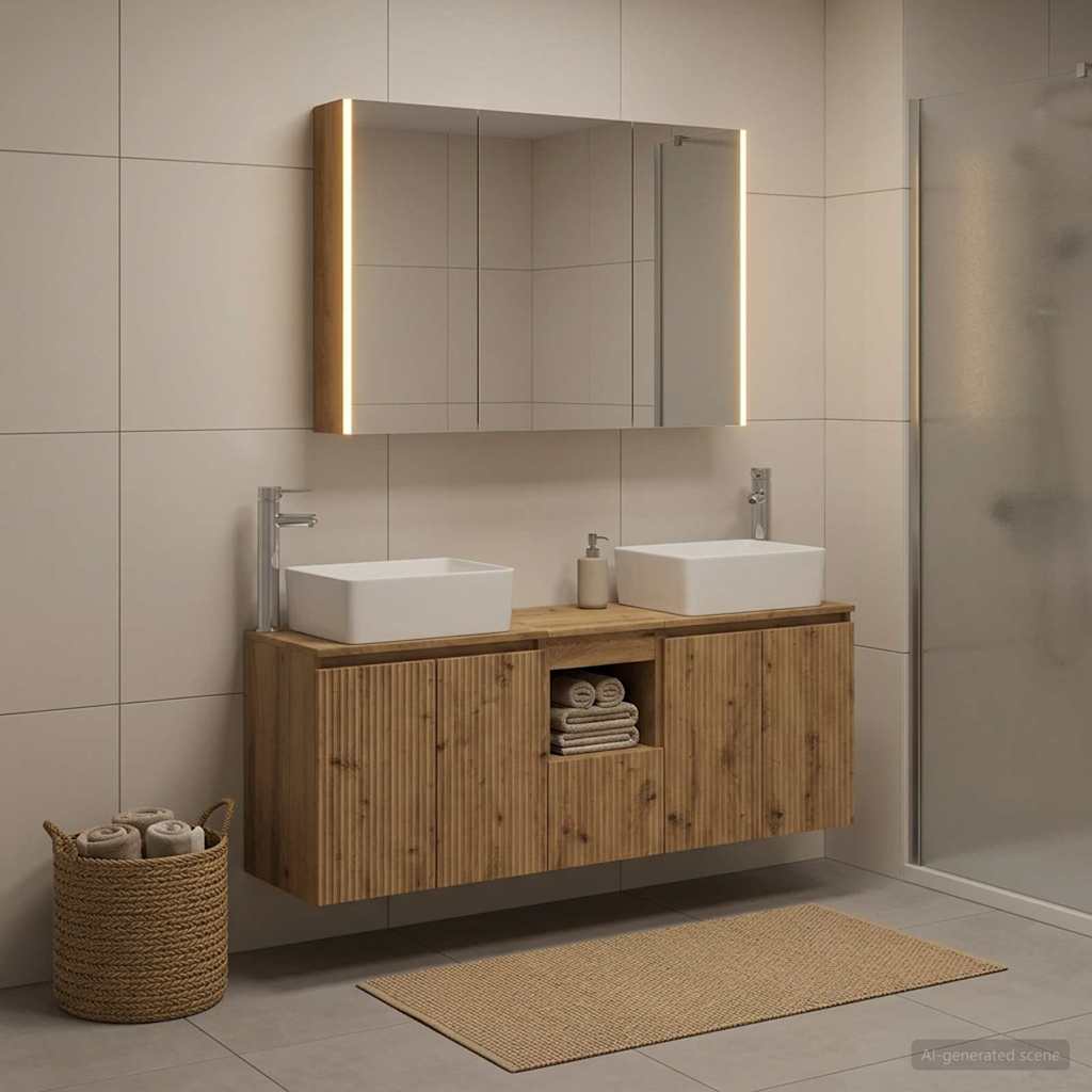Badkamerkastenset 4 st Artisanaal eiken Bewerkt hout is nu te koop bij PeponiXL, paradijselijk wonen!