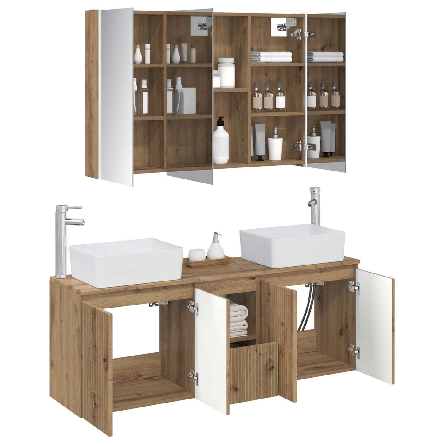 Badkamerkastenset 4 st Artisanaal eiken Bewerkt hout is nu te koop bij PeponiXL, paradijselijk wonen!