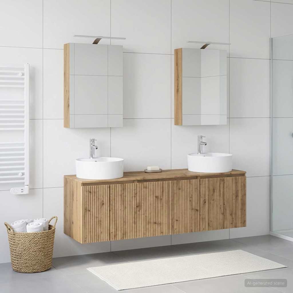 Badkamerkastenset 5 st Artisanaal eiken Bewerkt hout is nu te koop bij PeponiXL, paradijselijk wonen!