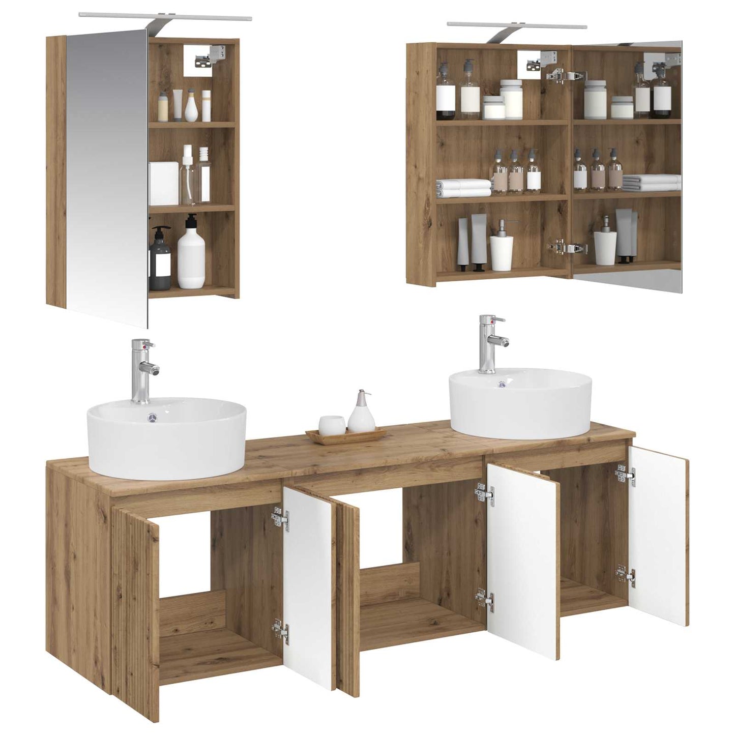 Badkamerkastenset 5 st Artisanaal eiken Bewerkt hout is nu te koop bij PeponiXL, paradijselijk wonen!
