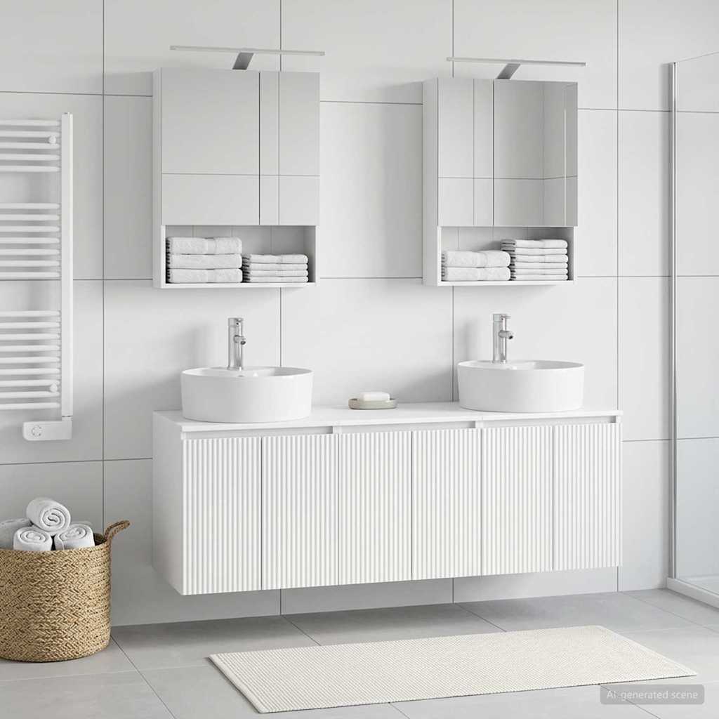 Badkamerkastenset 5 pcs Wit Bewerkt hout